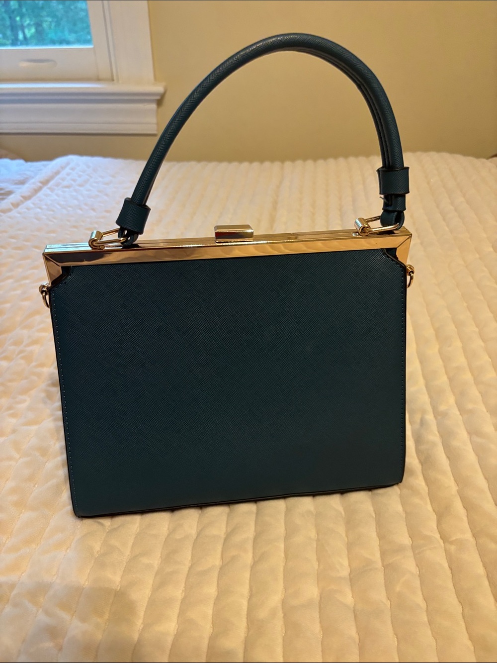Faux Snakeskin Top-Handle Satchel in Teal by Dune - Picture 3 of 8